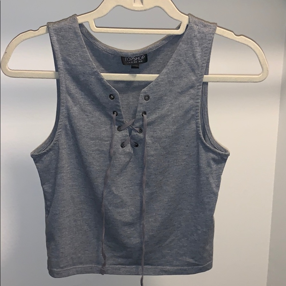 Topshop gray tie front crop top